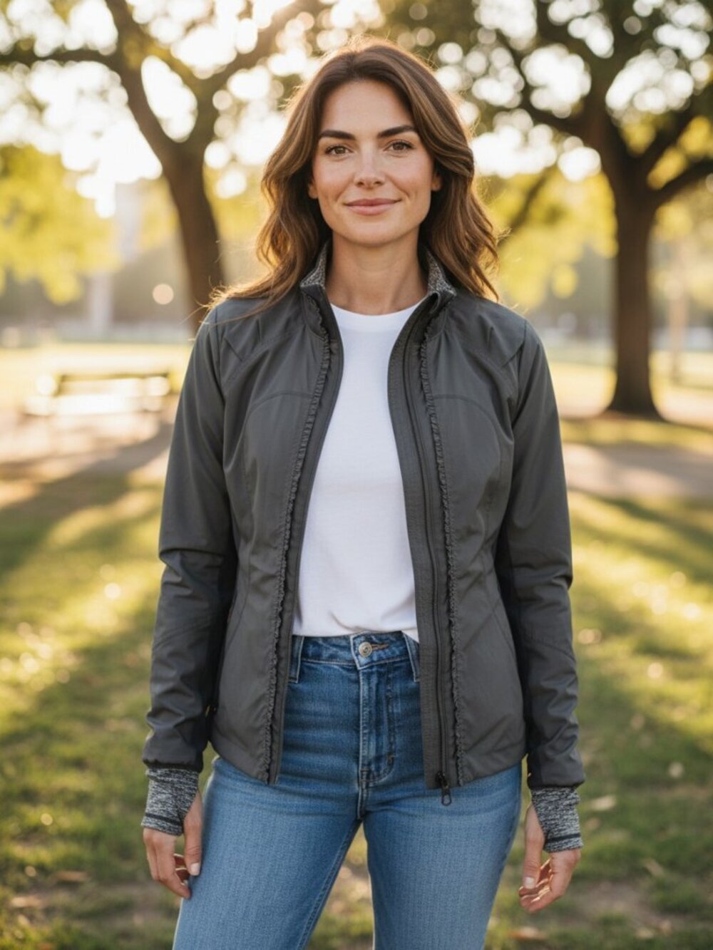 LULULEMON Black Jacket Pleats Ruffle Zip Front Pocket Lined Thumbholes. Sz: 10